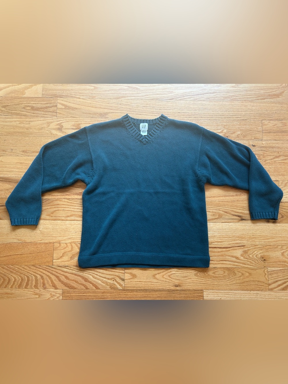 Vintage 90s Gap All Cotton V-Neck Sweater Muted Teal Green Y2K Grandpacore EUC